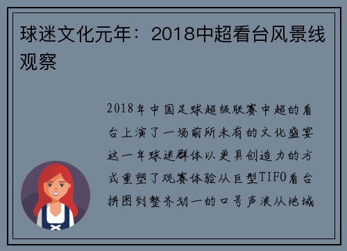 球迷文化元年：2018中超看台风景线观察