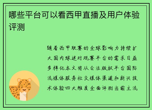 哪些平台可以看西甲直播及用户体验评测